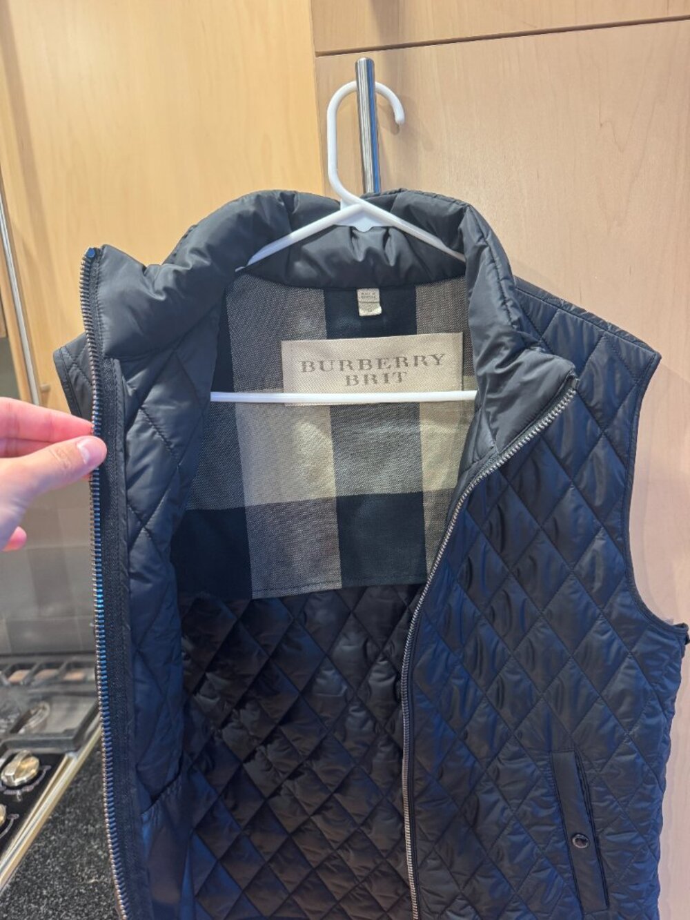 Burberry Brit Quilted Vest Mens Large Black Check Lining New Without Tags